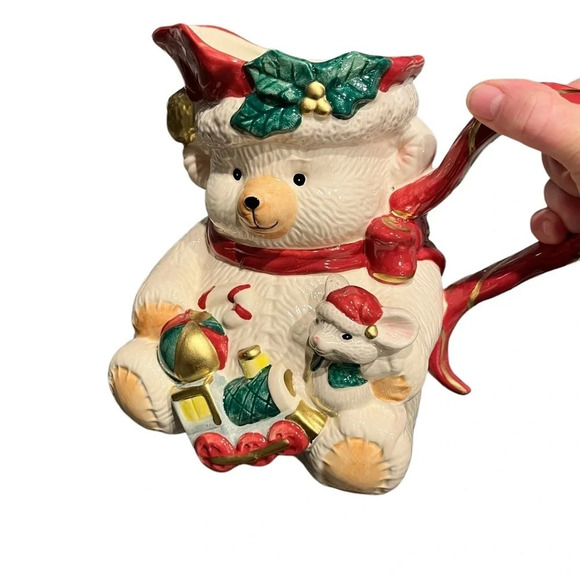 Fitz & Floyd 1995 Teddy Bear and Mouse Pitcher Vintage Christmas - Picture 4 of 6